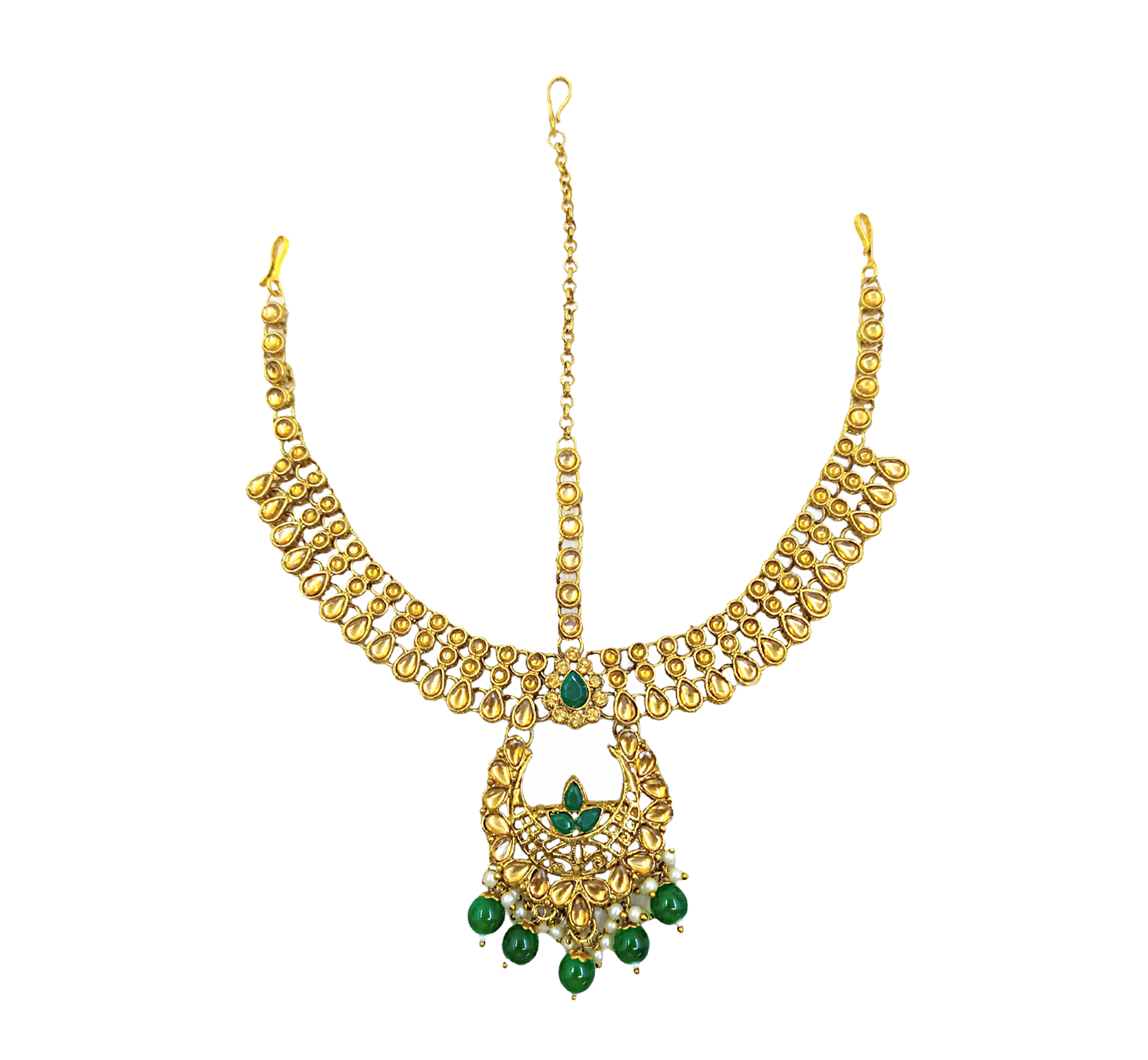 Indian Traditional Gold Plated Kundan Dulhan Bridal Jeweler Set with Choker Earrings Maang Tikka For Women