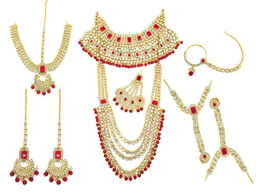 Traditional Gold Plated Kundan Dulhan Bridal Jeweler Set With Choker Earrings Maang Tikka