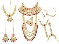 Traditional Gold Plated Kundan Dulhan Bridal Jeweler Set with Choker Earrings Maang Tikka