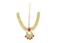 Traditional Gold Plated Kundan Dulhan Bridal Jeweler Set with Choker Earrings Maang Tikka