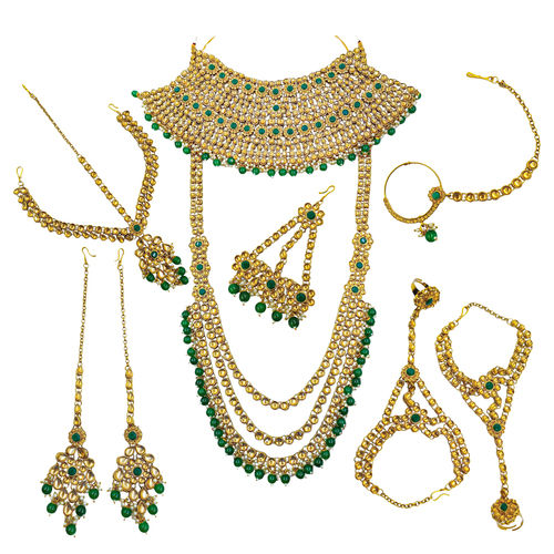 Indian Traditional Gold Plated Kundan Dulhan Bridal Jewellery Set With Choker Earrings Maang Tikka For Women