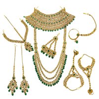 Indian Traditional Gold Plated Kundan Dulhan Bridal Jewellery Set with Choker Earrings Maang Tikka For Women