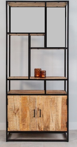 Industrial Mango Wood Bookshelves With 2 Drawers