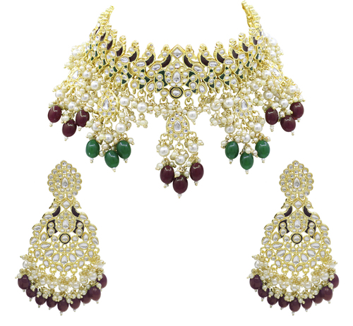 Peacock Design Kundan Gold Plated Wedding Jewellery Choker Necklace Set