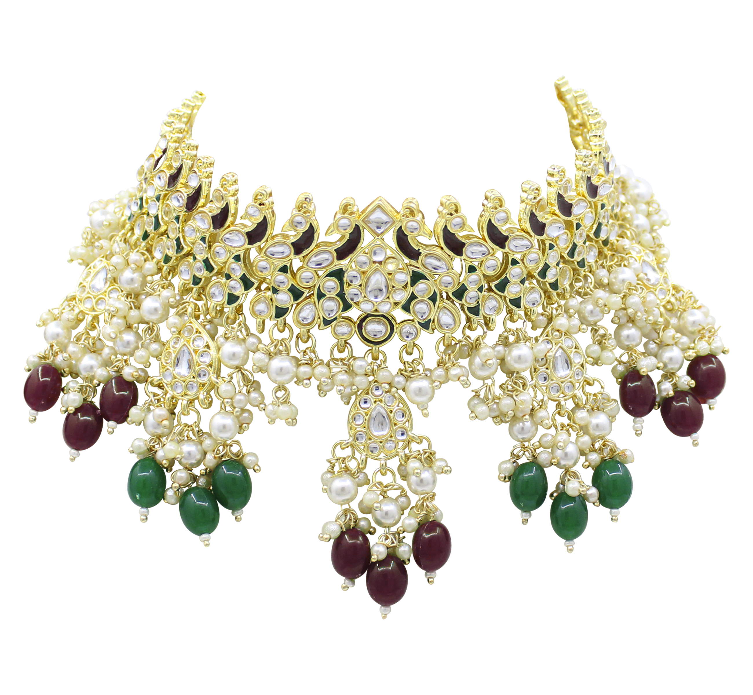 Peacock Design Kundan Gold plated Wedding Jewellery choker Necklace Set