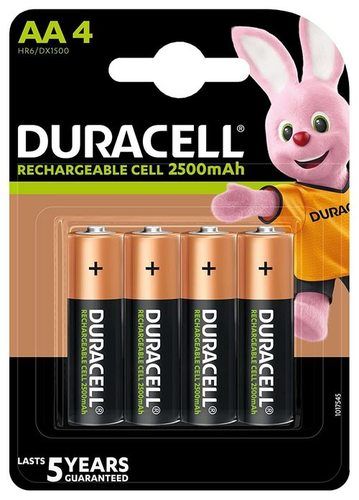 Duracell Rechargeable Aa 2500Mah Batteries 4 Pcs Weight: 200 Grams (G)