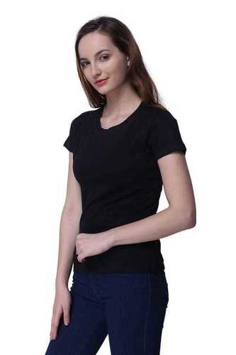 SEMANTIC WOMEN'S HALF SLEEVE BLACK COTTON T-SHIRT