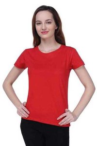SEMANTIC WOMEN'S HALF SLEEVE RED COTTON T-SHIRT