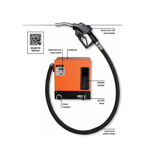 Mini Diesel Refilling Bowser - 220V AC, 3.6m Antistatic Hose, 1/2 HP Continuous Duty Pump | Self-Priming Vane Pump, Automatic Dual Mode Nozzle, Weather-Proof Cabinet