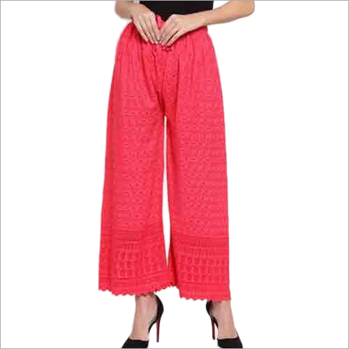 Ladies Rayon Full Chikan Palazzo - 14 kg Bombay Dying Rayon Fabric, 28 to 38 Waist Size, 39 Inches Length | Casual Style with Intricate Chikan Work