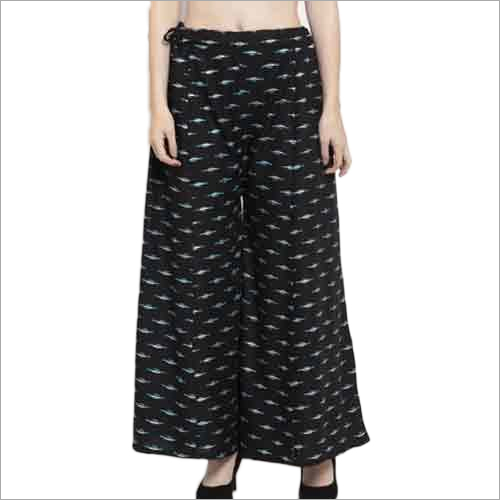 Ladies Flared Printed Black Rayon Sharara - Rayon Material, Available Sizes: S, M, L, XL, All Season Wear, Easy to Wash - Stylish and Versatile Design