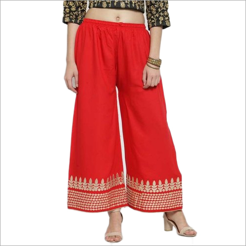 Wide Leg Applique Palazzo - Casual Dress Type, Sizes: S, M, L, XL | Washable Fabric with Creative Applique Detail on Bottom Area