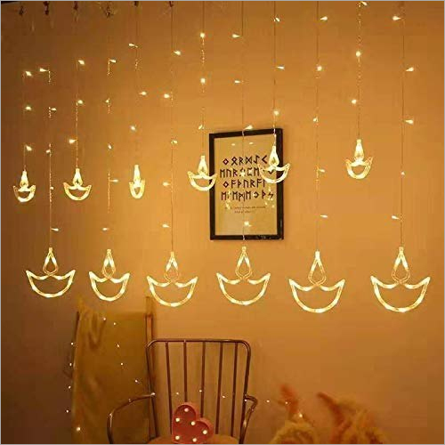 Diwali Curtain String Led Lights With 8 Flashing Modes Decoration Warm White Light Length: 3  Meter (M)