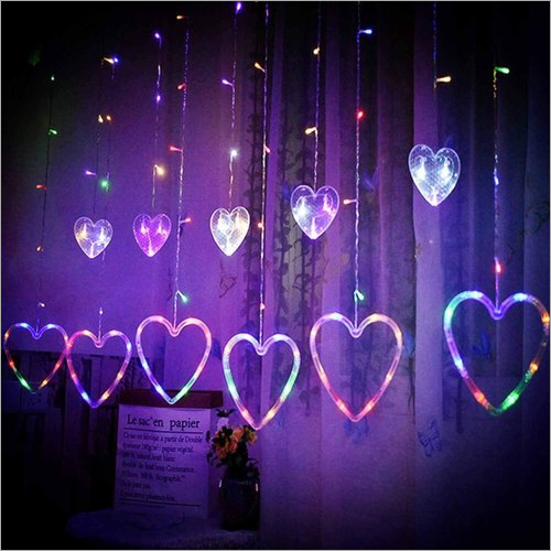 Multi Color Led Heart Shape Curtain String Lights With 8 Flashing Modes Diwali Decoration Valentines