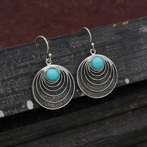 925 Sterling Silver Arizona Turquoise Spiral Boho Earring