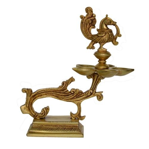 Ethnic Indian Design Peacock Diya  19 Cms  Home Decor Brass Diya Brass Deepam  Brass Lamps  Kuthu Vilakku  Table Decoration  Diwali Gifts  Aarti Decor