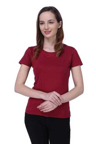 Semantic Women's Half Sleeve Maroon Cotton T-shirt