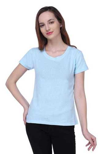 SEMANTIC WOMEN'S HALF SLEEVE Light Blue COTTON T-SHIRT