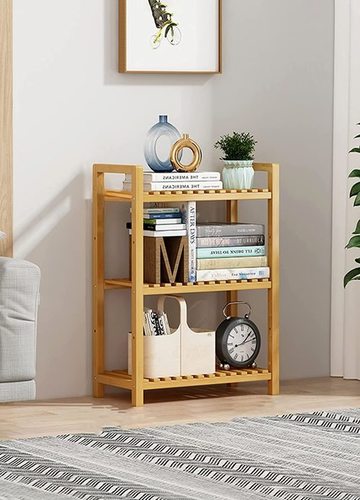 3 Tier Adjustable Bookshelf Bamboo Bookcase Shelf Storage Organizer Utility Shelf Rack for Living Room Bathroom Kitchen Office (50x24x70cm Do IT Yourself)