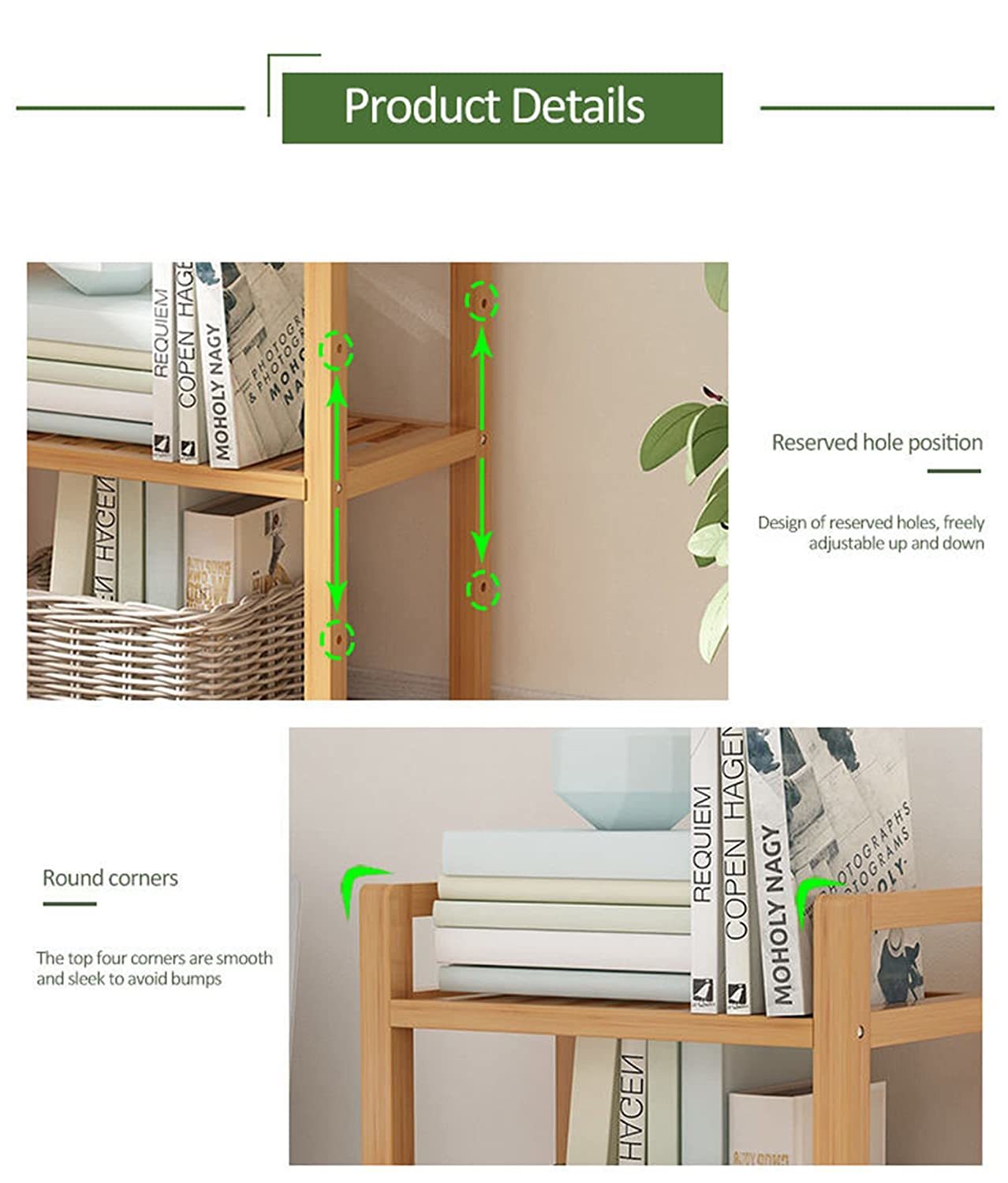3 Tier Adjustable Bookshelf Bamboo Bookcase Shelf Storage Organizer Utility Shelf Rack for Living Room Bathroom Kitchen Office (50x24x70cm Do IT Yourself)