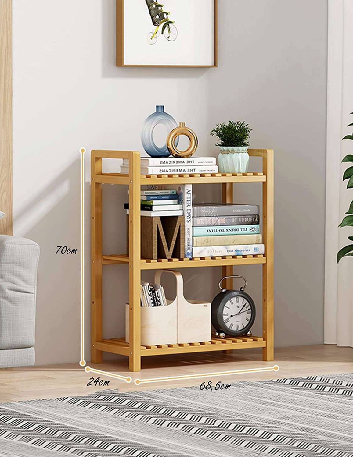 3 Tier Adjustable Bamboo Bookshelf for Bamboo Bookshelf DO iT Yourself 3 Layer 70CM Brown