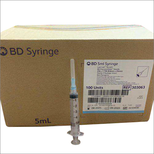 Bd Luer Lok Syringe 5 Ml - Stainless Steel Needle, 5 Ml Size, Single Use | Medical Grade For Hospital Use