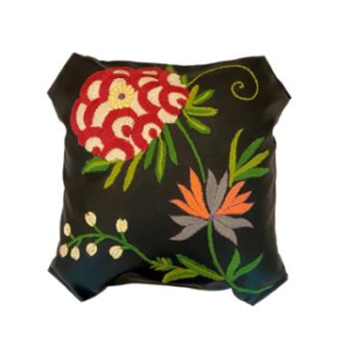 18 x 18 inch Embroidered Cactus Leather Cushion By AMAN NATH
