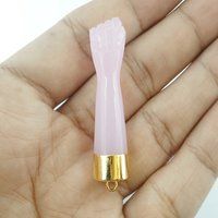 Pink Chalcedony Carved Pendant Gold Cap Fist Pendant Pendant Gemstone Jewelry