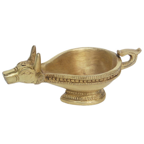 Polishing Nandi Figure Brass Metal Aarti Diya/Oil Lamp