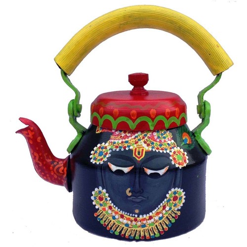 Black Rajasthani Art Aluminium Tea Kettle Pot Metal Showpiece