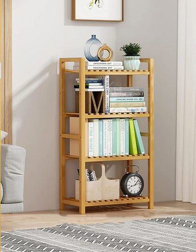 4 Tier Adjustable Bookshelf Bamboo Bookcase Shelf Storage Organizer Utility Shelf Rack for Living Room Bathroom Kitchen Office (Do it Yourself)