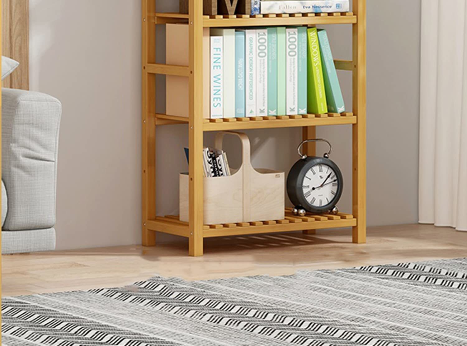 4 Tier Adjustable Bookshelf Bamboo Bookcase Shelf Storage Organizer Utility Shelf Rack for Living Room Bathroom Kitchen Office (Do it Yourself)