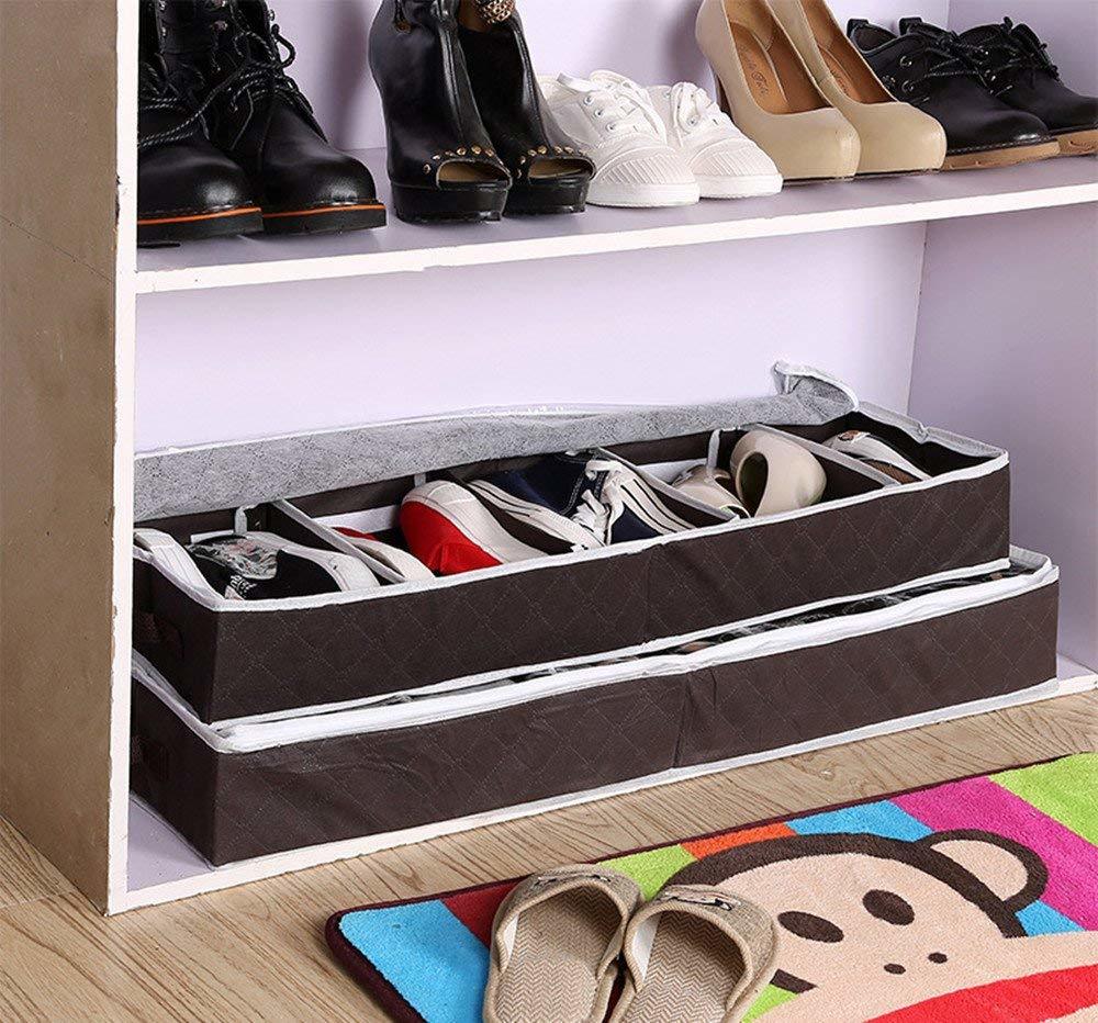 Under Bed Shoes Storage Organizer Boxes 5 Pairs with Detachable Closets Multi-use and Front Zippered Closure for Saving Space