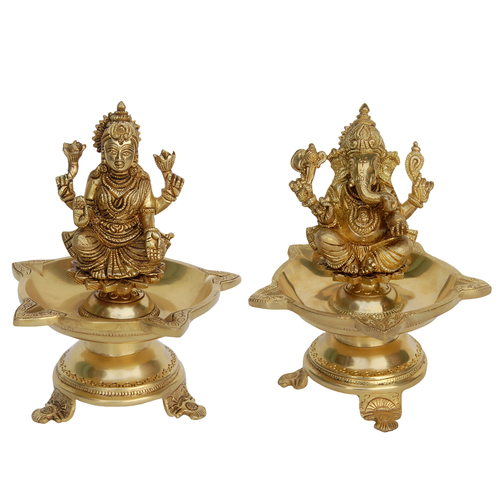 Pair of Laxmi-Ganesha Brass Deepak/ Diya