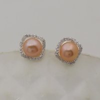925 Sterling Silver pink Pearl Tops Earring