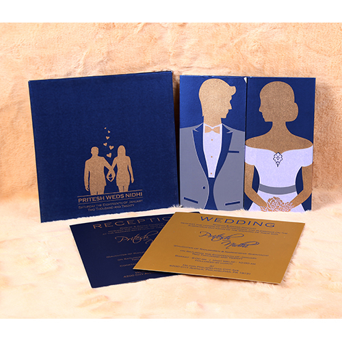 Designer Wedding Card - Card Stock, 5x7 Inches, Navy Blue | Customizable, Elegant Design, Luxury Feel, Foil Stamping, Unique Style