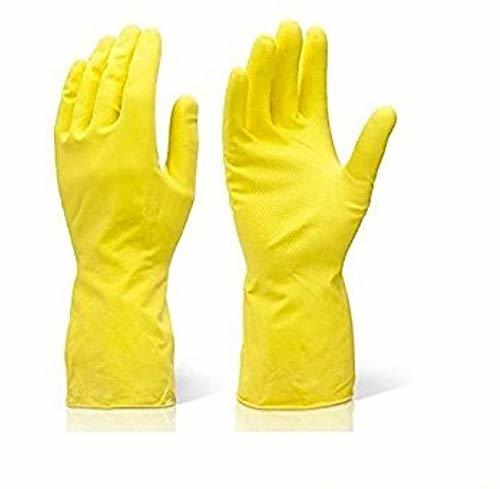 KITCHEN GLOVES - Natural Latex Rubber, 12 inches, Yellow | Chemical Resistant, Comfortable, Durable, Water Resistant, Reusable, Stretchable, Smooth Texture