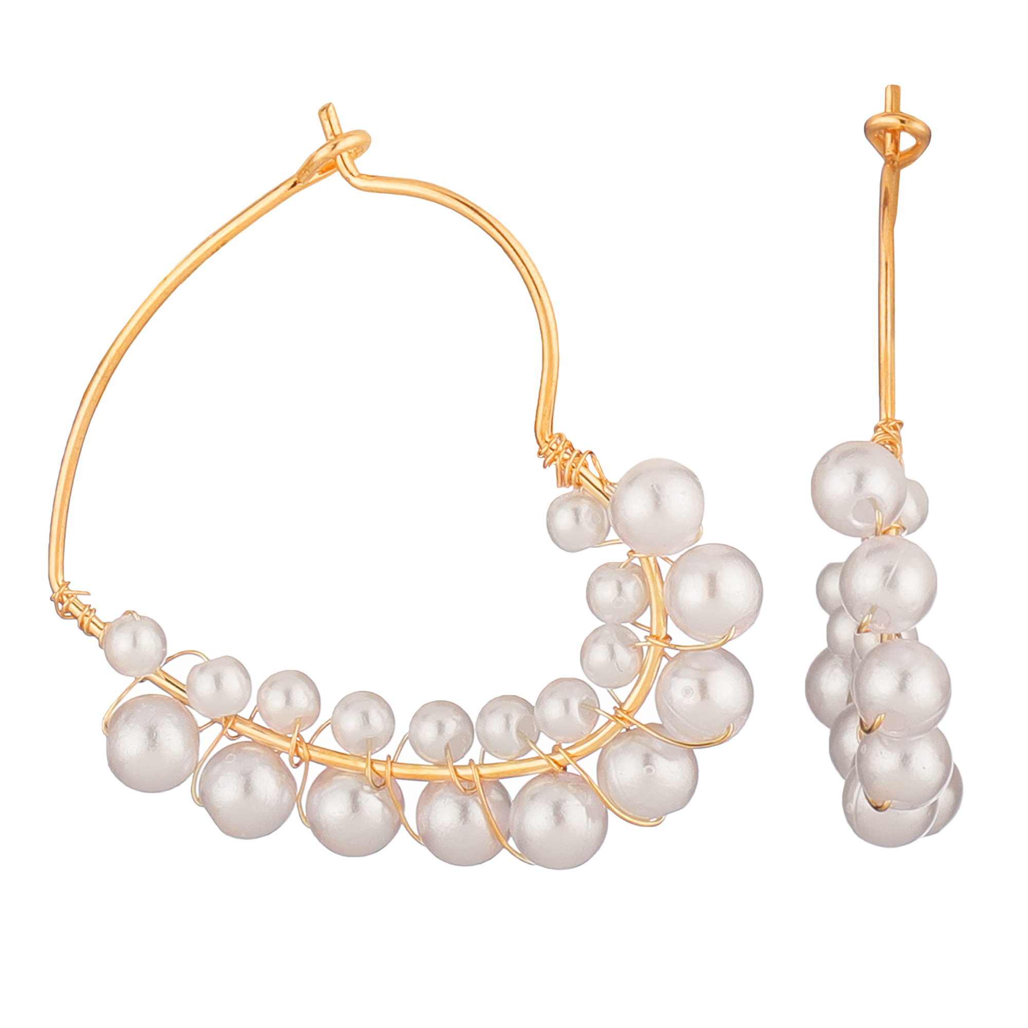 Gold Plated Embellished With Pearls Drop Earrings For Women and Girls