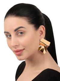 Gold Color Plain Stud Earrings For Women and Girls