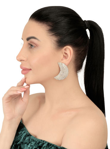 Studded Shinning Half Moon Golden Stud Earing For Women And Girls