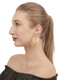 Fashion Gold Plated Large Heart Fan Drop Earrings For Women and Girls