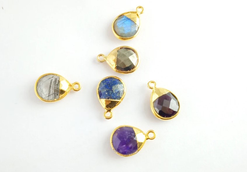 Teardrop Faceted Bezel Pendant Gold Plated Necklace