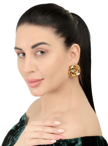 Stylish Gold Round Stud Clip On Earring For Women and Girls