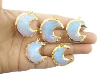 Opalite Gemstone Half Moon Shape Gold Electroplated Pendant - Making for jewelry