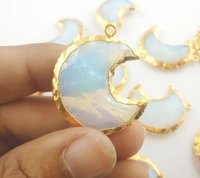 Opalite Gemstone Half Moon Shape Gold Electroplated Pendant - Making for jewelry