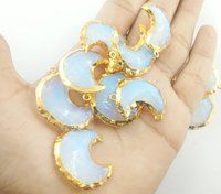 Opalite Gemstone Half Moon Shape Gold Electroplated Pendant - Making for jewelry