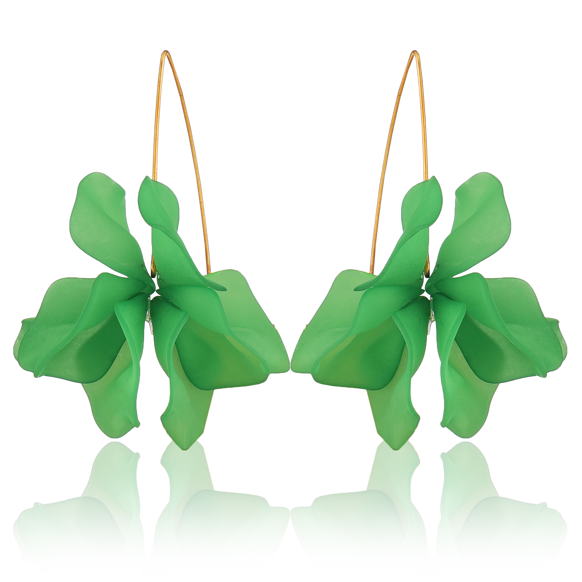 Stylish Gold Green Flower Drop Earrings For Women and Girls
