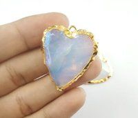 Opalite Mystic Heart Shape 33x30mm Gold Electroplated Gemstone Pendant