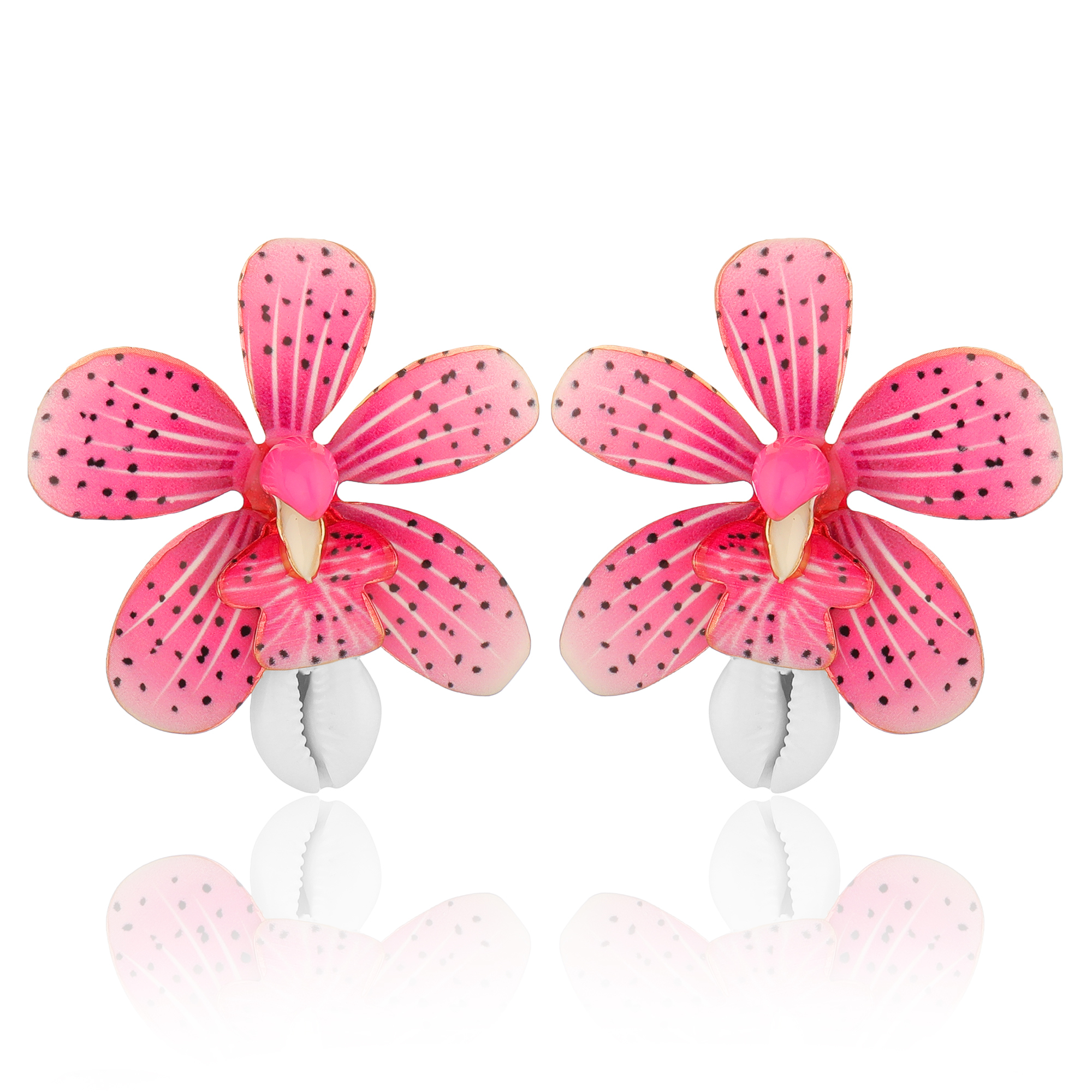 Stylish Gold Pink Flower Drop Earrings For Women