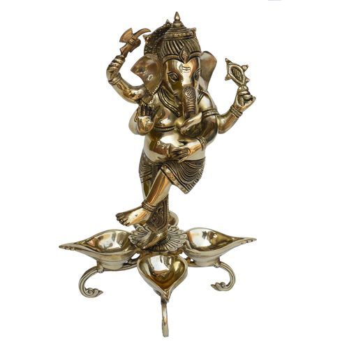 Polishing Dancing Ganesha Figure On Brass Made Home Decor/Living Room Decor Oil Lamp/Deepak